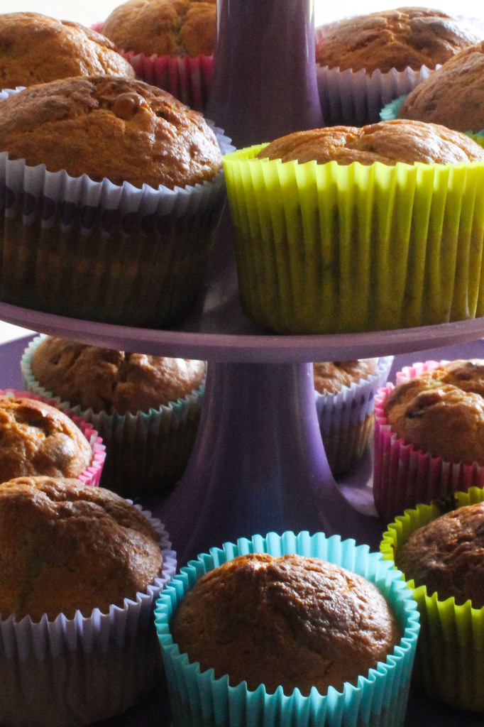 Mini muffins banane, cranberries et noix de pécan