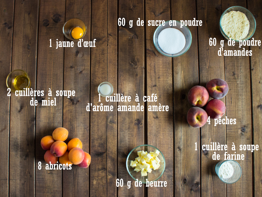 Tians aux pêches et abricots sur lit de crème d'amandes