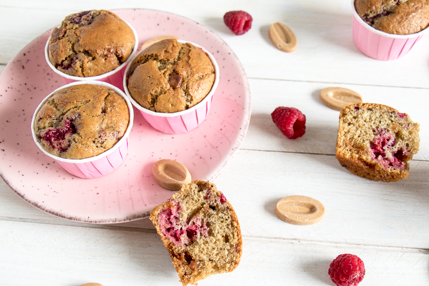 Muffins aux framboises et chocolat Dulcey