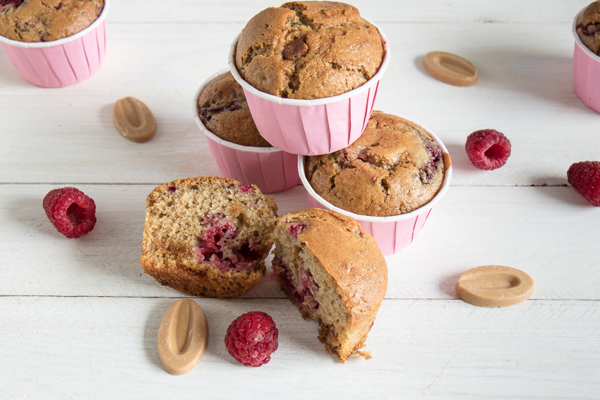 Muffins aux framboises et chocolat Dulcey