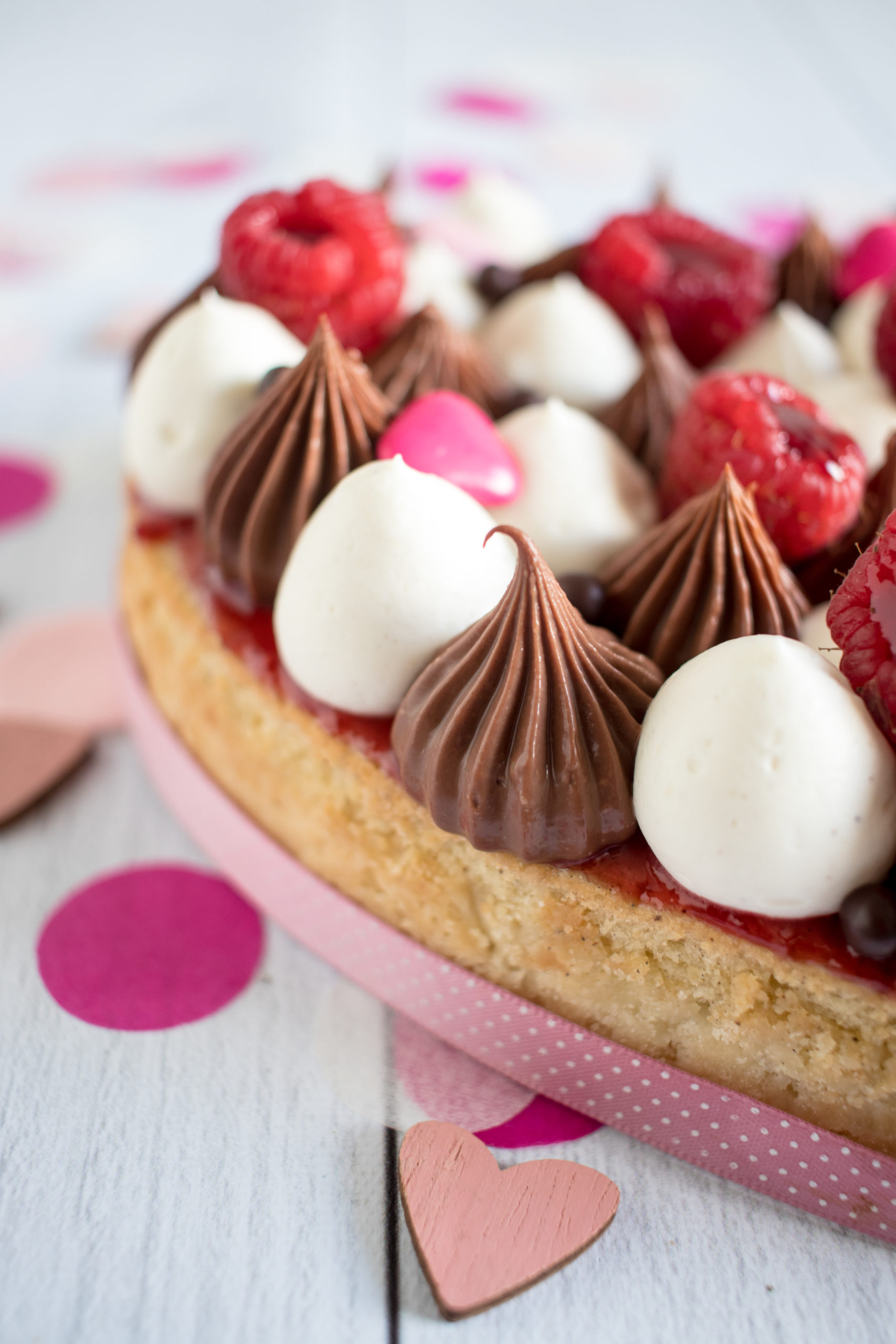 Tarte chocolat vanille et framboises