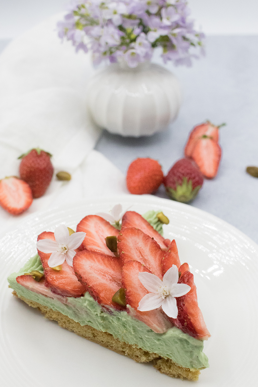 Tarte aux fraises et ganache pistache