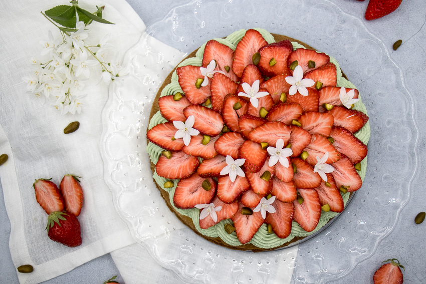 Tarte aux fraises et ganache pistache