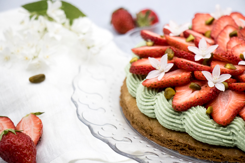 Tarte aux fraises et ganache pistache