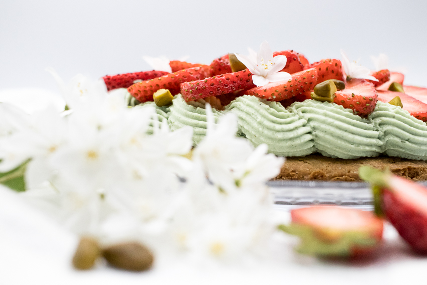 Tarte aux fraises et ganache pistache